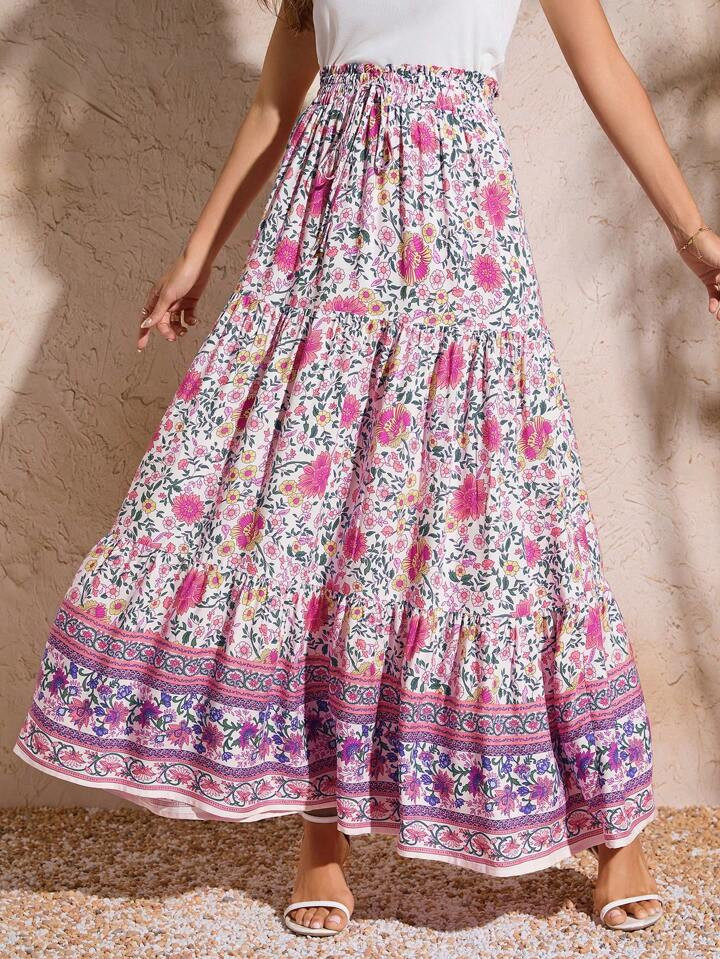 SHEIN Clasi Women's Floral Print Long Skirt | SHEIN