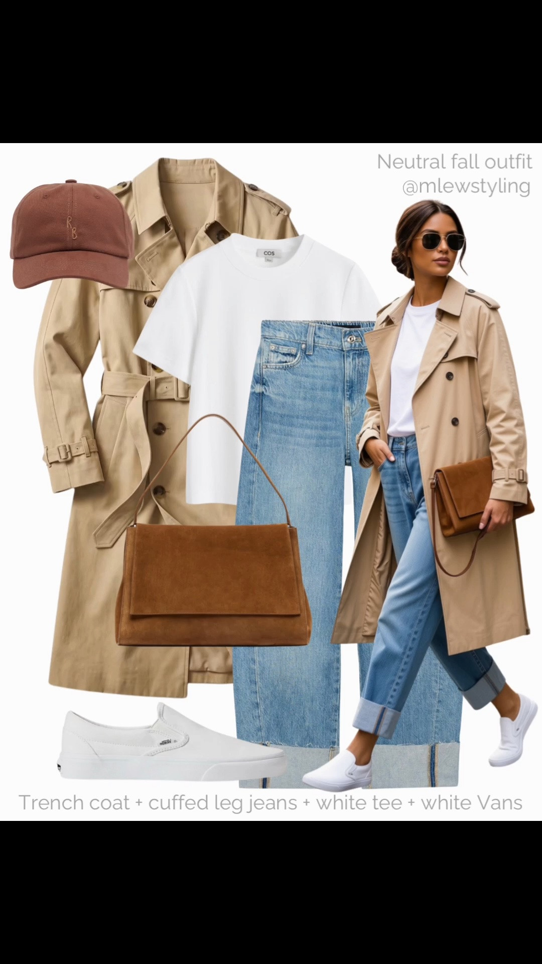 Easy fall outfit for the weekend 🍂

Tags: neutral autumn outfit, white tee, cuffed leg jeans, vans white sneakers, brown suede bag, quince trench coat, brown baseball cap, errands outfit, school drop off

#LTKfall #LTKjeans #LTKshoes