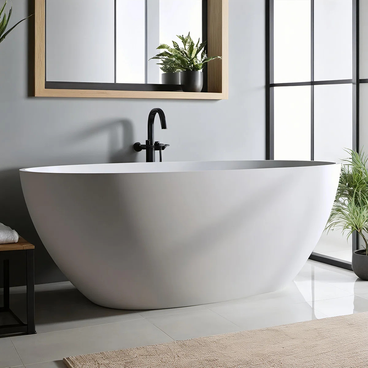 67" Freestanding Solid Surface Bathtub With Pop-Up Drainage And Overflow BTP307870-67WH | Wayfair North America