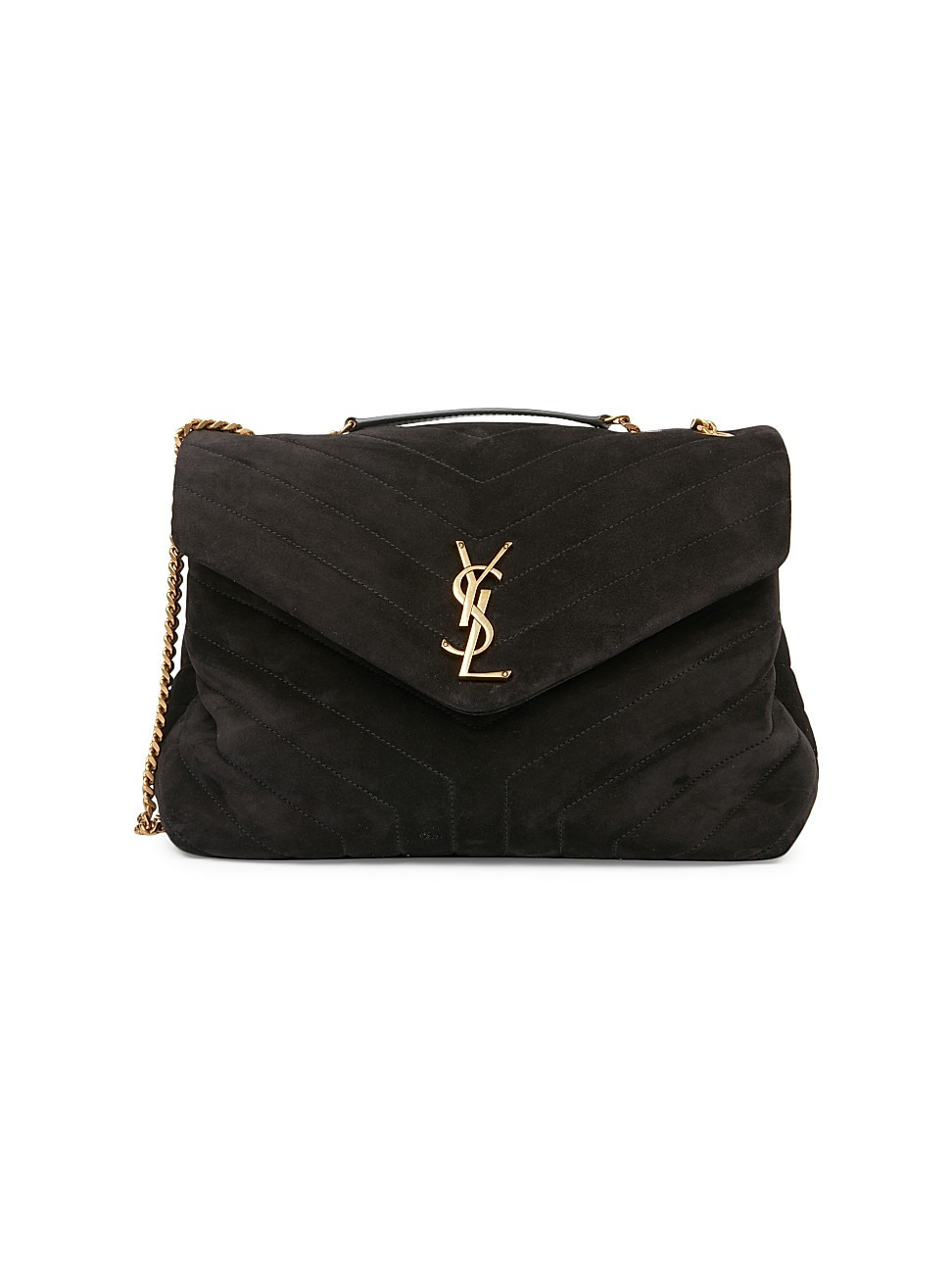 Women's Medium Loulou Matelassé Suede Shoulder Bag - Black | Saks Fifth Avenue