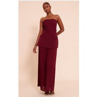 Burgundy Bandeau Pleated Chiffon Skirt Panel Maxi Dress | PrettyLittleThing UK