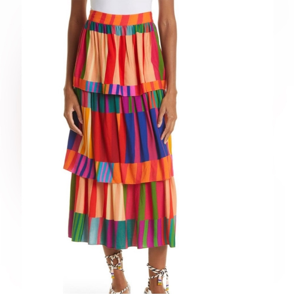 Farm Rio Sunset Stripes Tiered Midi-Skirt | Poshmark