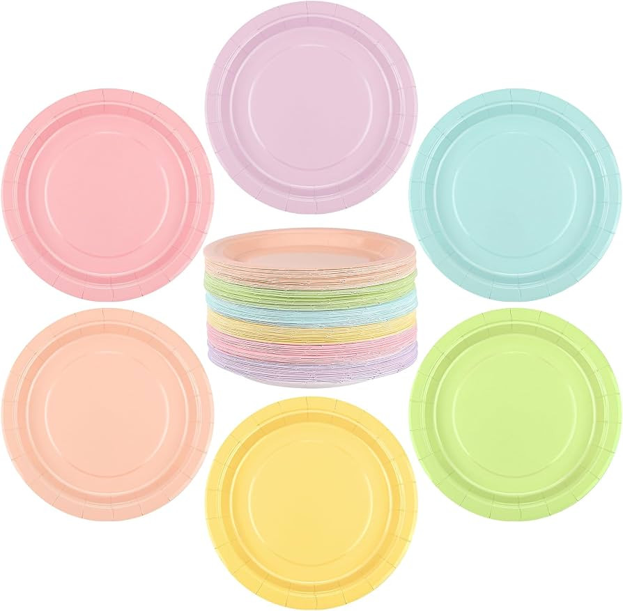 Breroa 144 Pcs Pastel Paper Plates 7 Inch Bulk Pastel Plates Disposable | Amazon (US)