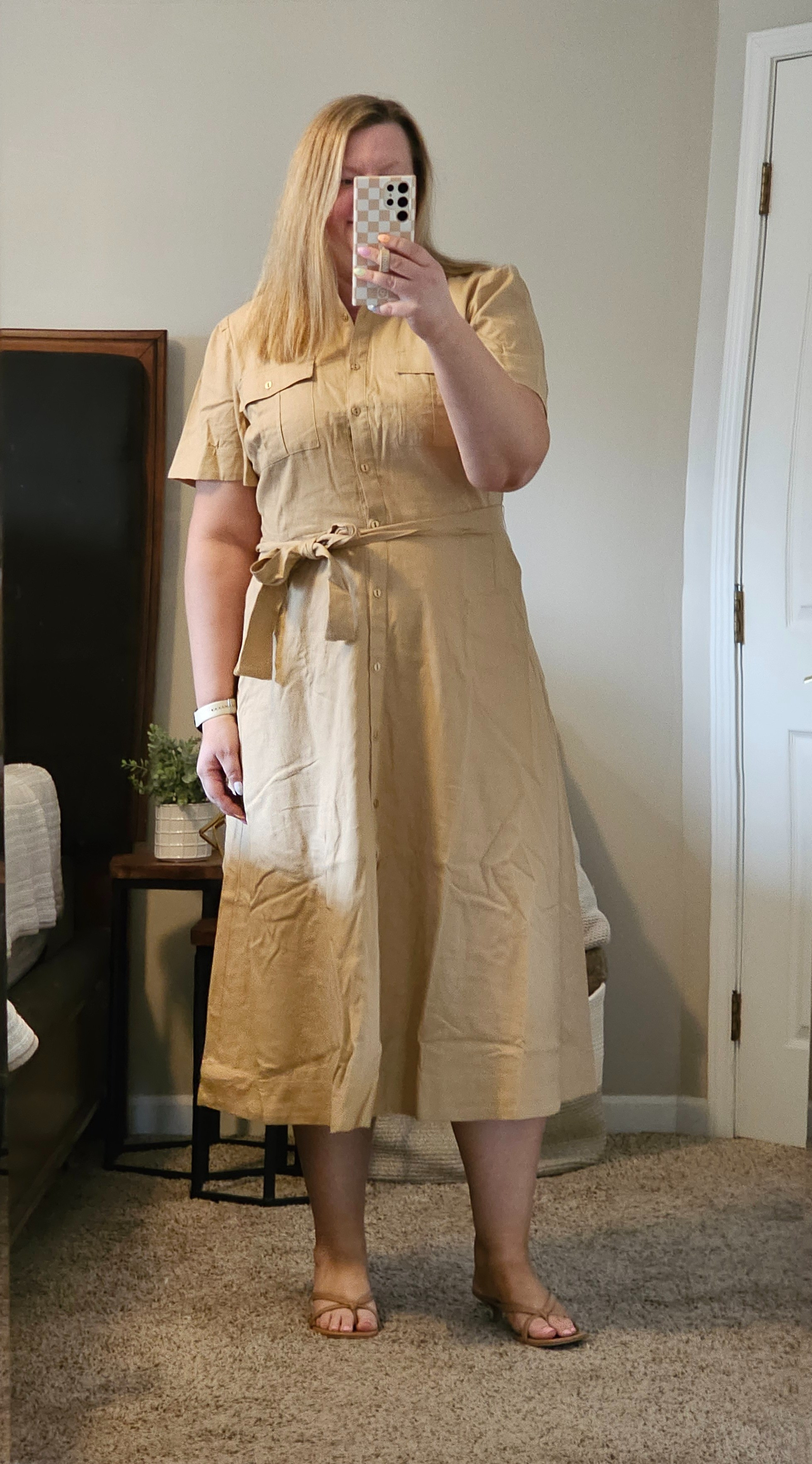 This shirt dress is double lined and a great classic piece to have in your wardrobe.  Wearing an 18.#hocbeige

#LTKover40 #LTKmidsize #LTKworkwear