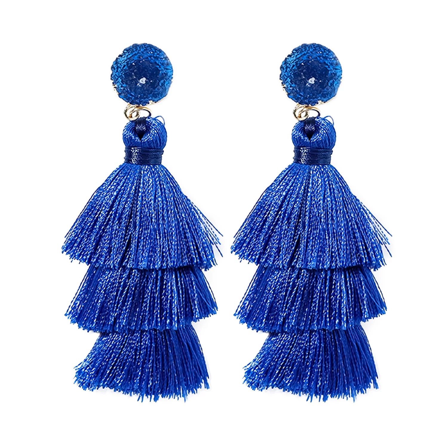 Blue Tassel Earrings for Women | Colorful Layered Tassle 3 Tier Bohemian Earrings | Dangle Drop E... | Walmart (US)