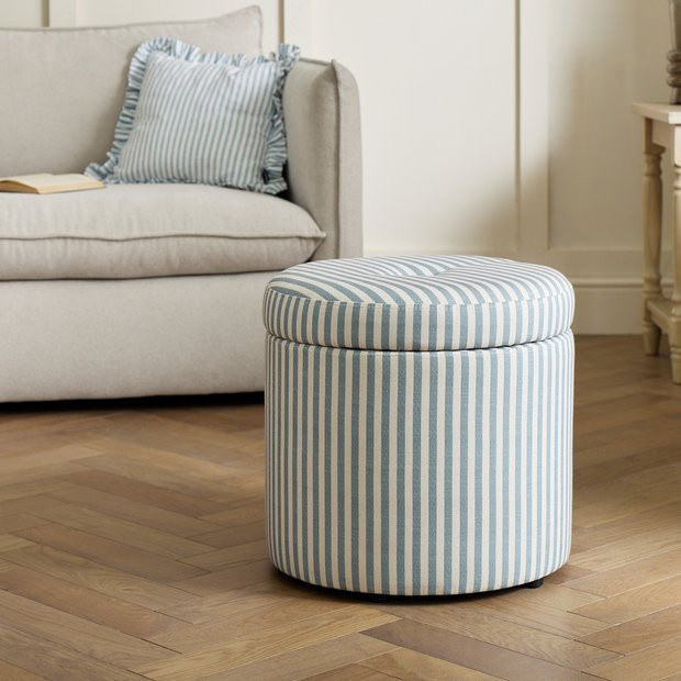 Buy Habitat Leo Fabric Storage Ottoman - Blue & White | Storage benches and ottomans | Habitat | Habitat UK