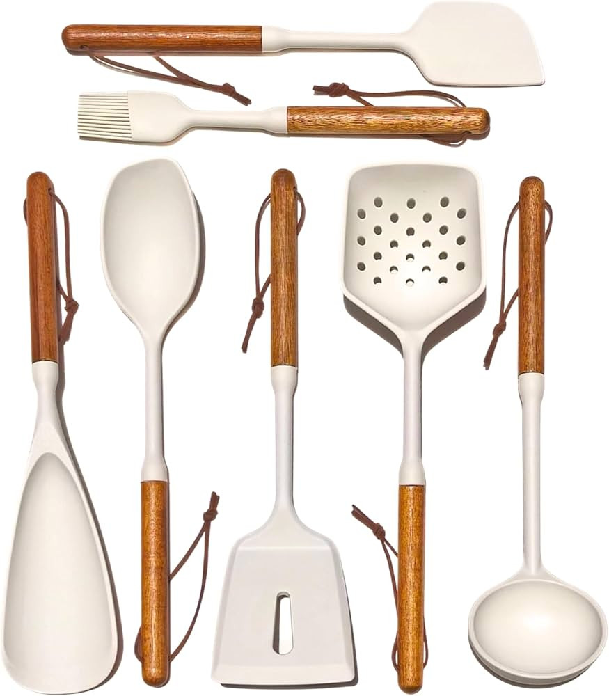 White Silicone Cooking Utensils Set, Kitchen Utensils Set 7 Pcs for cooking, Non-Toxic Spatula Se... | Amazon (US)