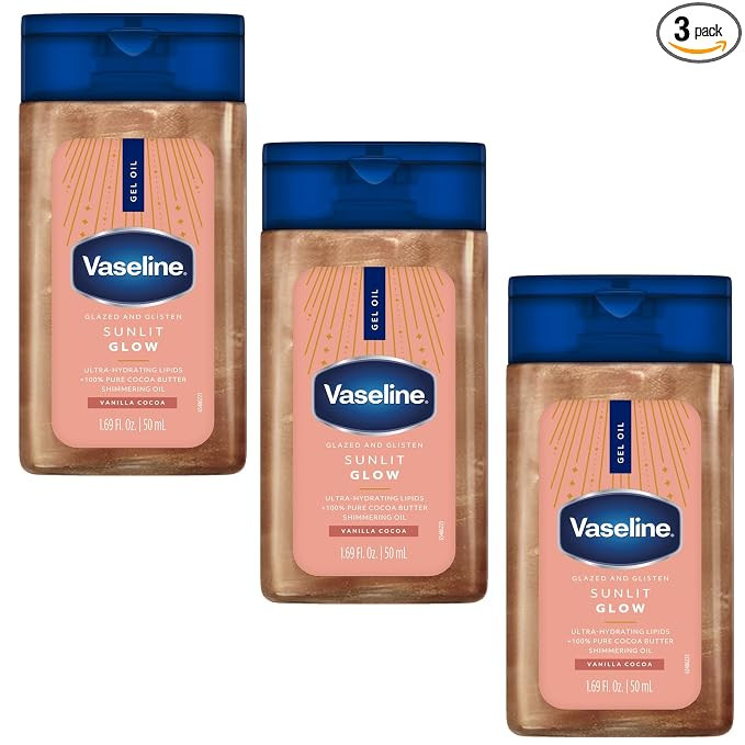 Vaseline Glazed and Glisten Sunlit Glow Body Gel Oil, Ultra-Hydrating Lipids with 100% Pure Cocoa... | Amazon (US)