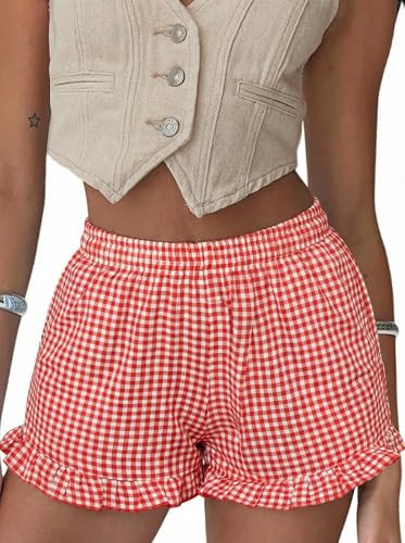 Boxer Shorts for Women Pajama Gingham Shorts Casual Lounge Sleep Plaid Y2K Beach Bottoms for 2026... | Amazon (US)