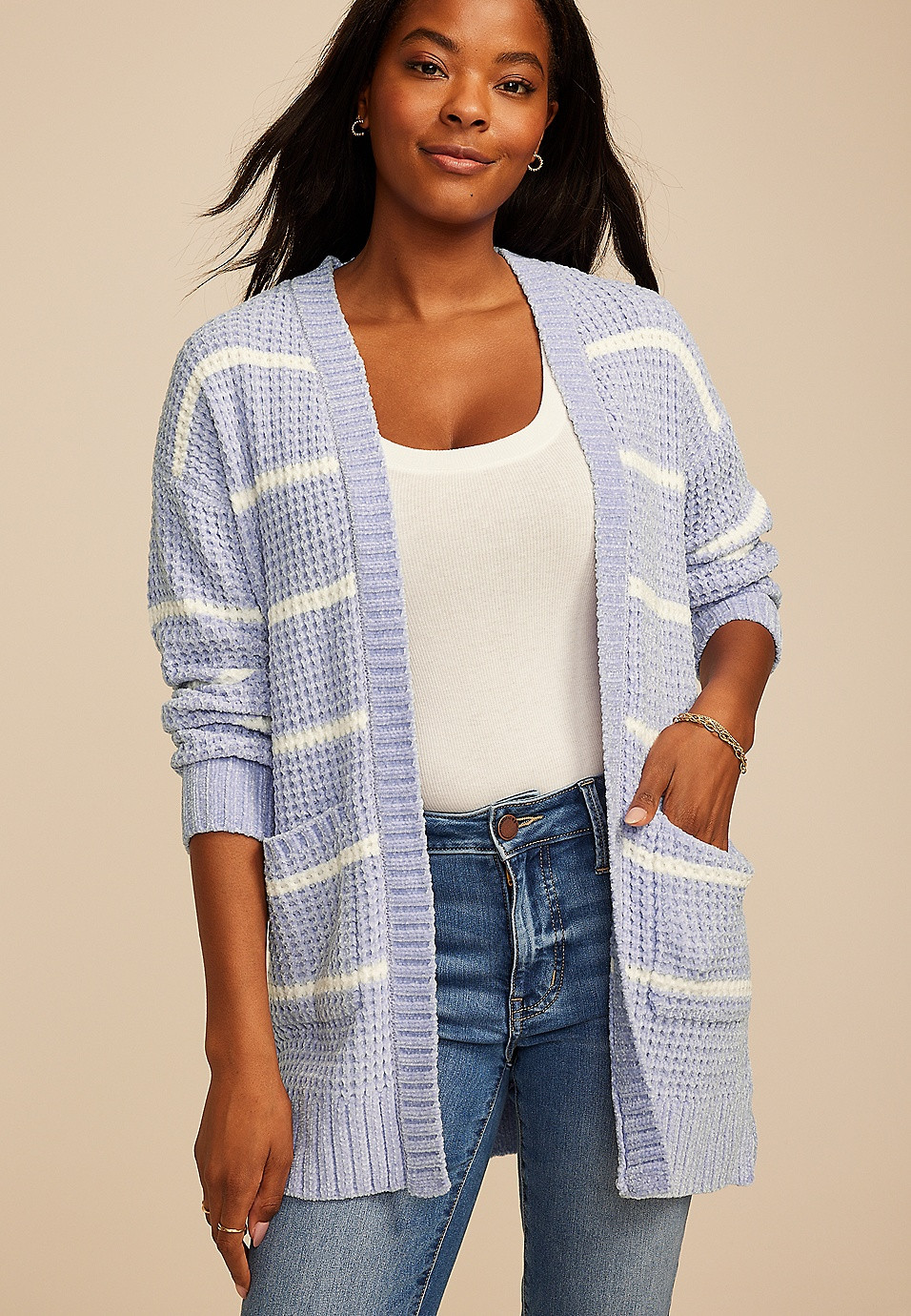 Chenille Stripe 90s Slouch Cardigan | Maurices
