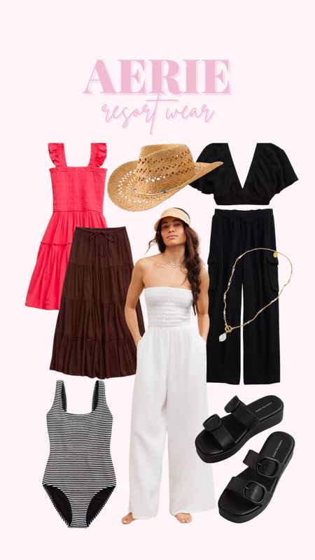 Aerie resort wear ☀️ 

Resort wear outfit / women’s fashion / swimwear / affordable fashion / one piece swim / spring fashion / outfit set / vacation outfit / spring sandals / black sandals / long skirt / beach hat / cute hat / gold necklace / jumpsuit / trendy mom / aerie outfit / aerie fashion 

#LTKtravel #LTKswim #LTKstyletip