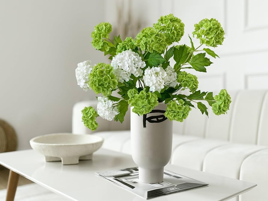 YalzoneMet 4 Pcs 26.8'' Viburnum Artificial Flower Snowball Lifelike Long Stem Real Touch White S... | Amazon (US)