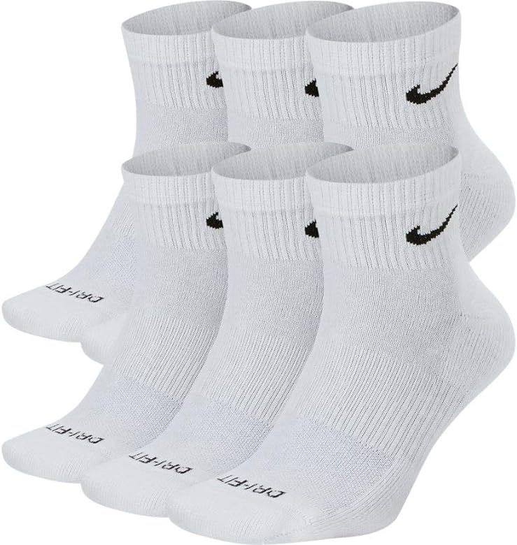 NIKE Dri-Fit Training Everyday PLUS MAX Cushioned Quarter Cut Ankle Socks 6 PAIR White Black Swoo... | Amazon (US)