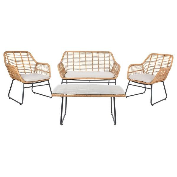 Safavieh Outdoor Living Roston Rattan 4-piece Patio Set - Natural/Beige | Bed Bath & Beyond