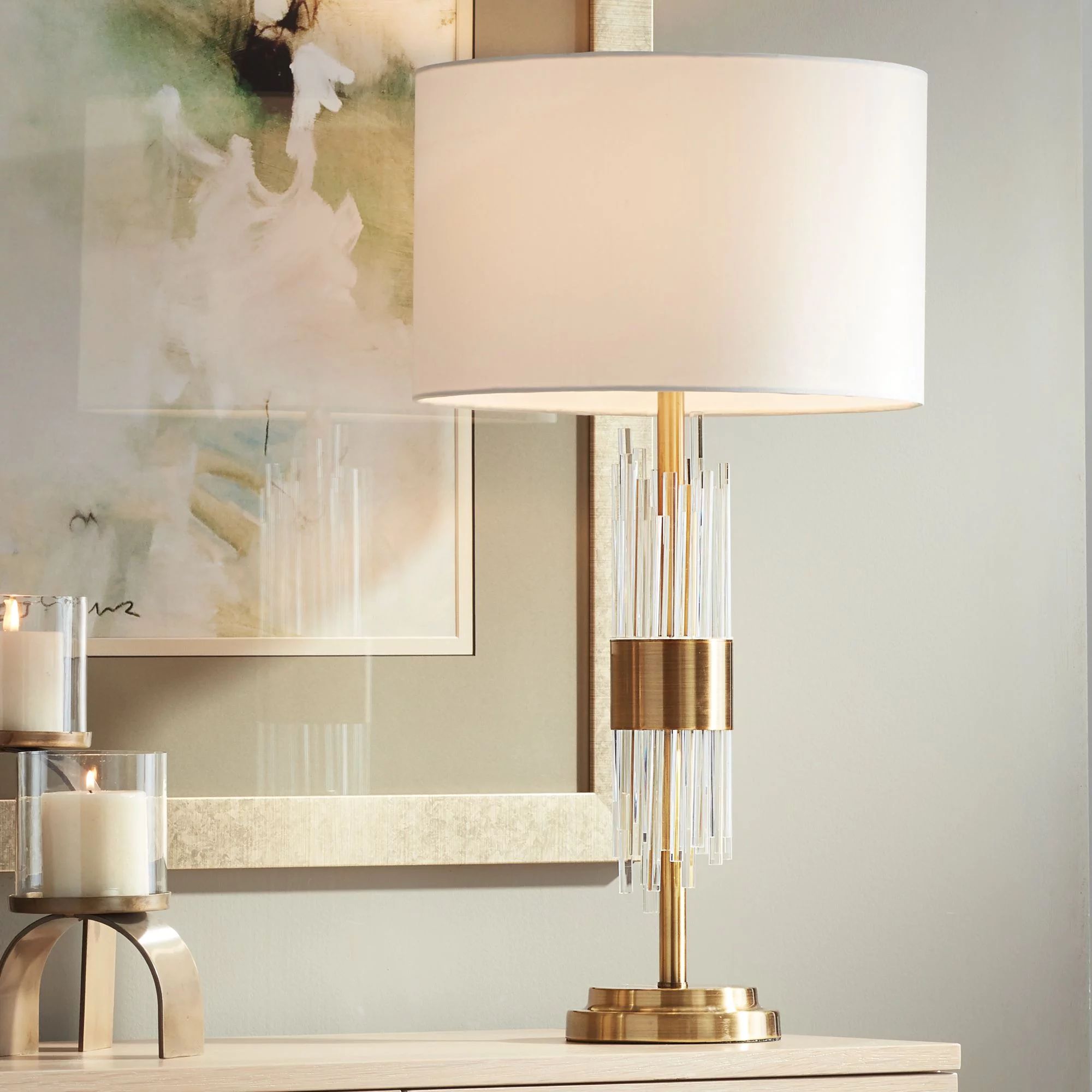 Possini Euro Design Aloise Modern Mid Century Table Lamp 27 1/2" Tall Brass Clear Glass Tube Whit... | Walmart (US)