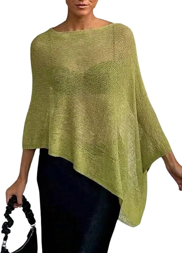GORGLITTER Women's Sheer Poncho Shawl Bat Wing Cape Tops Crochet Cover Up Lightweight Sweater Spr... | Amazon (US)