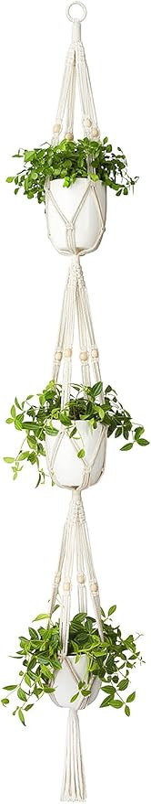 Mkono Macrame Plant Hanger 3 Tier Indoor Outdoor Hanging Planter Basket Cotton Rope with Beads 70... | Amazon (US)