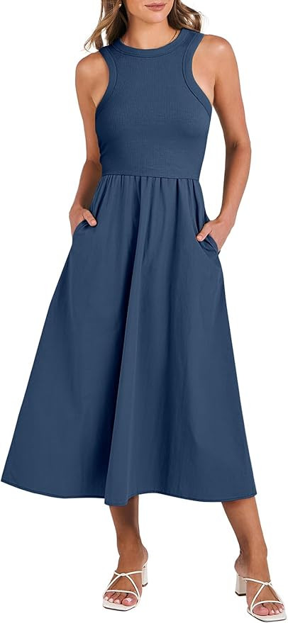 ANRABESS Womens 2025 Summer Casual Maxi Dress A line Tiered Flowy Short Sleeve Crewneck T Shirt B... | Amazon (US)