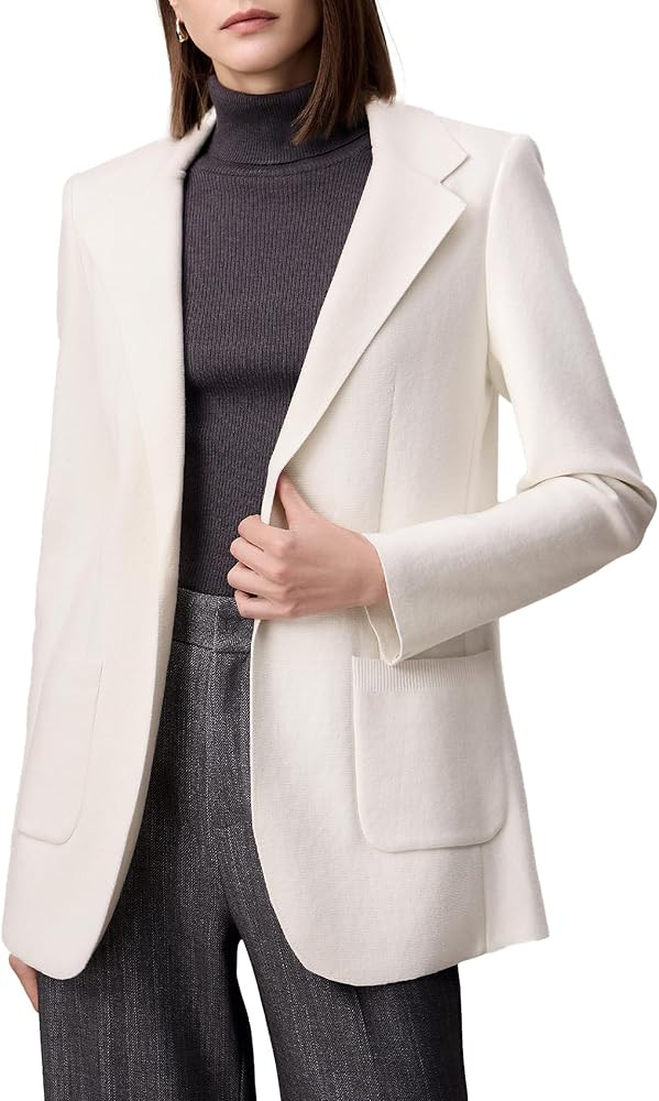 Amoretu Women's Wool Kint Blazers Work Casual Suit with Pockets Long Sleeve Outerwear, 2024 | Amazon (US)