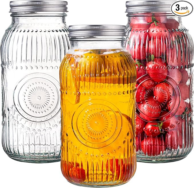 Amzcku 64oz vintage Mason Jars with Lids, Wide Mouth 2 Quart Canning Jar Half Gallon, Safe For St... | Amazon (US)