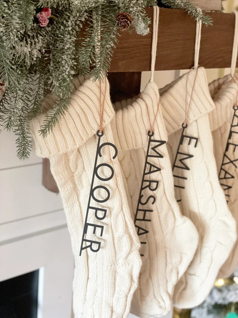 Modern Stocking Name - Stocking Names - Metal Stocking Name Tag -Christmas Decor-Christmas Stocki... | Etsy (US)