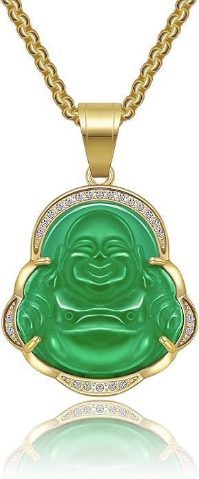 AILUOR Lucky Laughing Buddha Necklaces, Good Luck Necklace Buddha Pendant Green Jade Buddha Neckl... | Amazon (US)