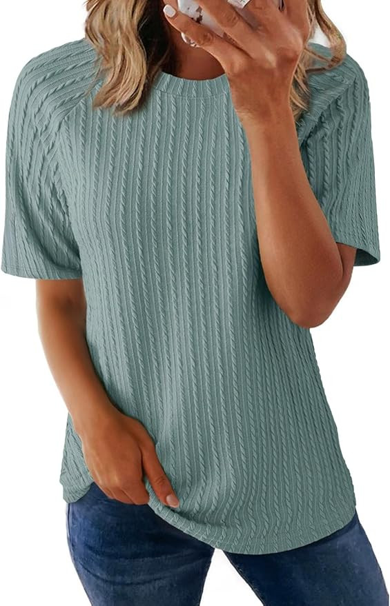 Dokotoo Women's Tops Trendy Casual 2025 Crew Neck Lightweight Shirts Knit Tunic Basic T-Shirt | Amazon (US)