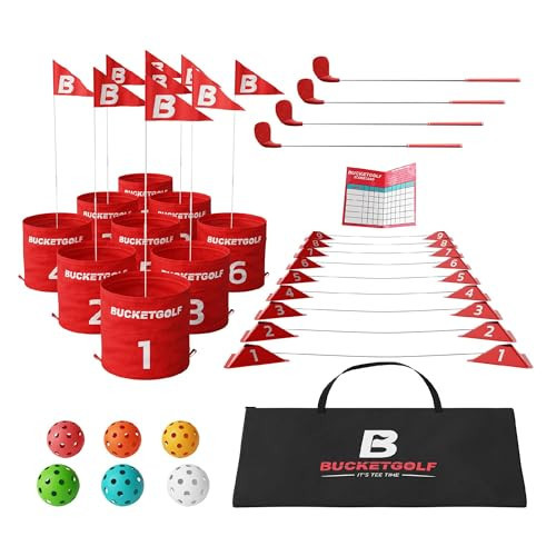 bucketgolf Game 9 Hole Bundle with Clubs - Outdoor Golf Game for All Ages Adults, Kids, Family. Play Golf Anywhere Yards, Beach, Park, Backyard Games. (4 Clubs (4 RH)) | Amazon (US)