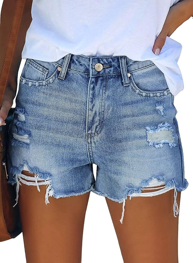 Angerella Women's Denim Shorts Mid Rise Ripped Jean Short | Amazon (US)