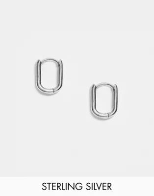 DesignB Exclusive sterling silver hoop earrings in oval | ASOS | ASOS (Global)