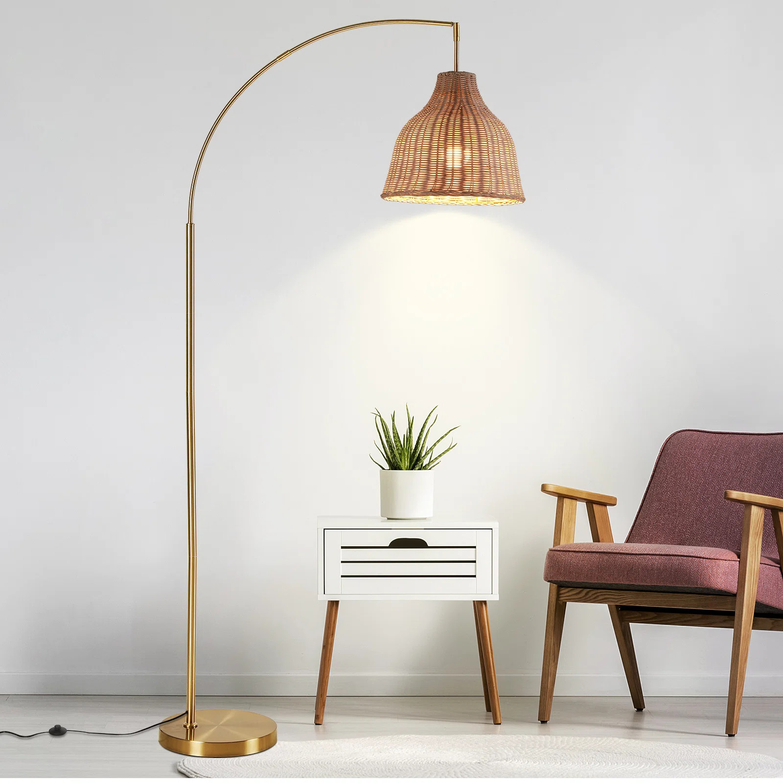 Deantrei 72.44“ Arc Rattan Floor Lamp | Wayfair North America