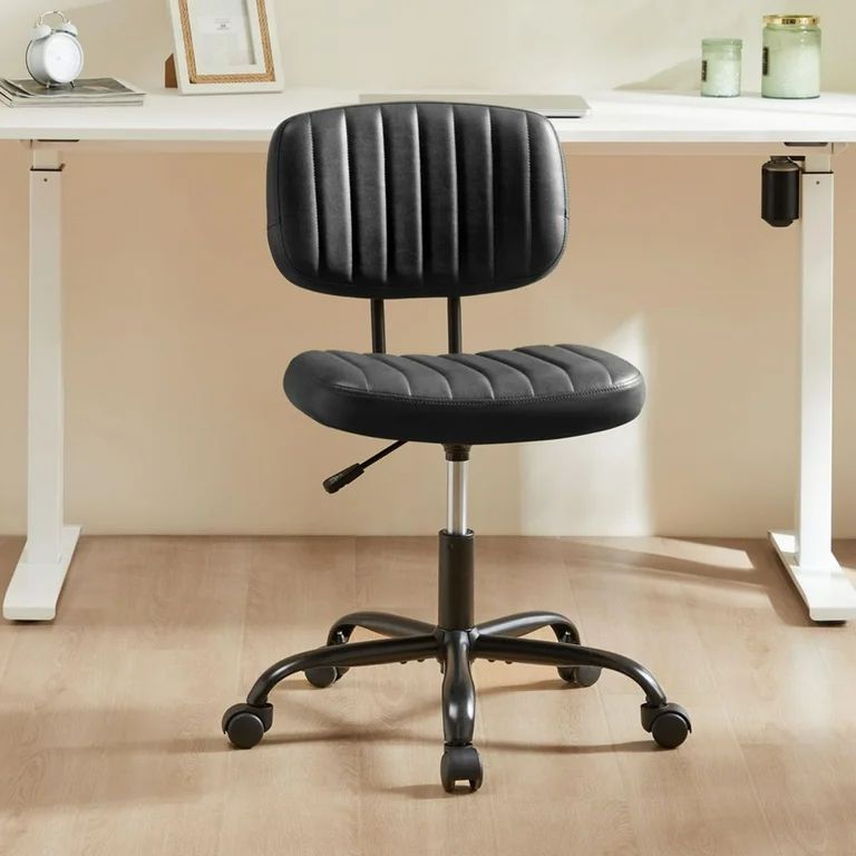 Yangming Modern Armless Home Office Chair with Lumbar Support, PU Leather Vanity Chair with Wheel... | Walmart (US)