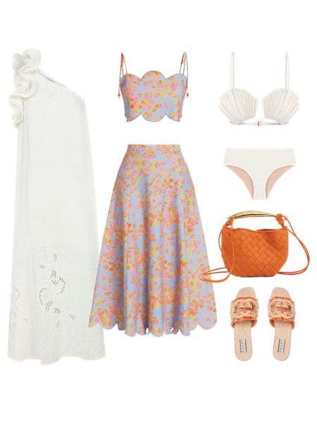 Currently loving 😍 vacation outfit ideas scalloped set scalloped skirt shell bikini eyelet dress orange bag orange fringe Gucci slides spring break 

#LTKsalealert #LTKfindsunder50 #LTKswim