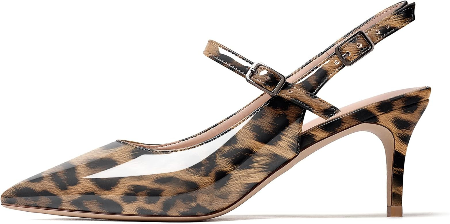 Mettesally Women's Slingback Kitten Heels Pointed Toe Heeled Pumps Ankle Strap Mary Jane Sandals ... | Amazon (US)