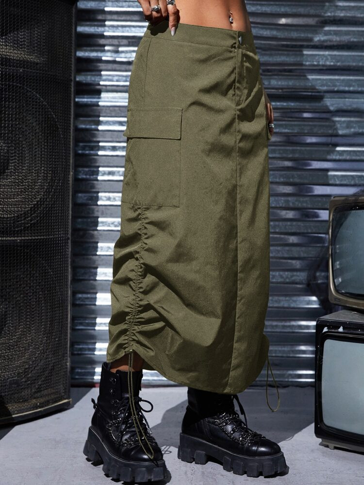 SHEIN EZwear Flap Pocket Drawstring Waist Cargo Skirt | SHEIN