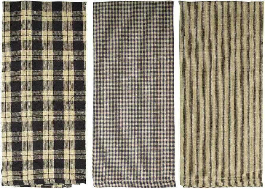 fillURbasket Black Farmhouse Kitchen Towels Set of 3 Striped Buffalo Checked Plaid Dish Towels Bl... | Amazon (US)