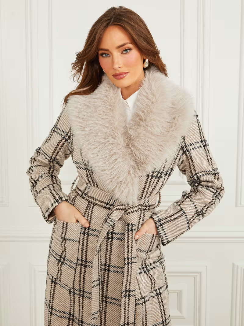 Charlize Sequin Plaid Wrap Coat | Guess US | Guess (US)