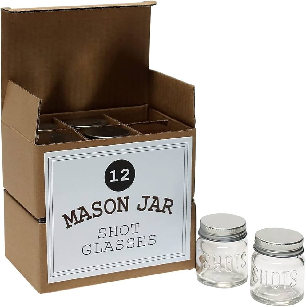 Mason Jar 2 Ounce Shot Glasses - Set of 12 With Leak-Proof Lids - Great For Shots, Drinks, Favors... | Amazon (US)