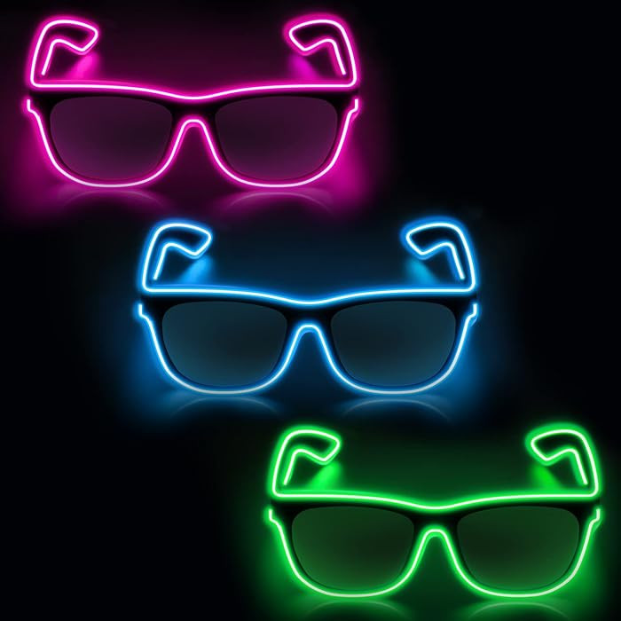 YouRfocus Wired LED Light up Glasses 3 Pack Glow in the Dark Neon Rave Glasses for Rave Party, ED... | Amazon (US)