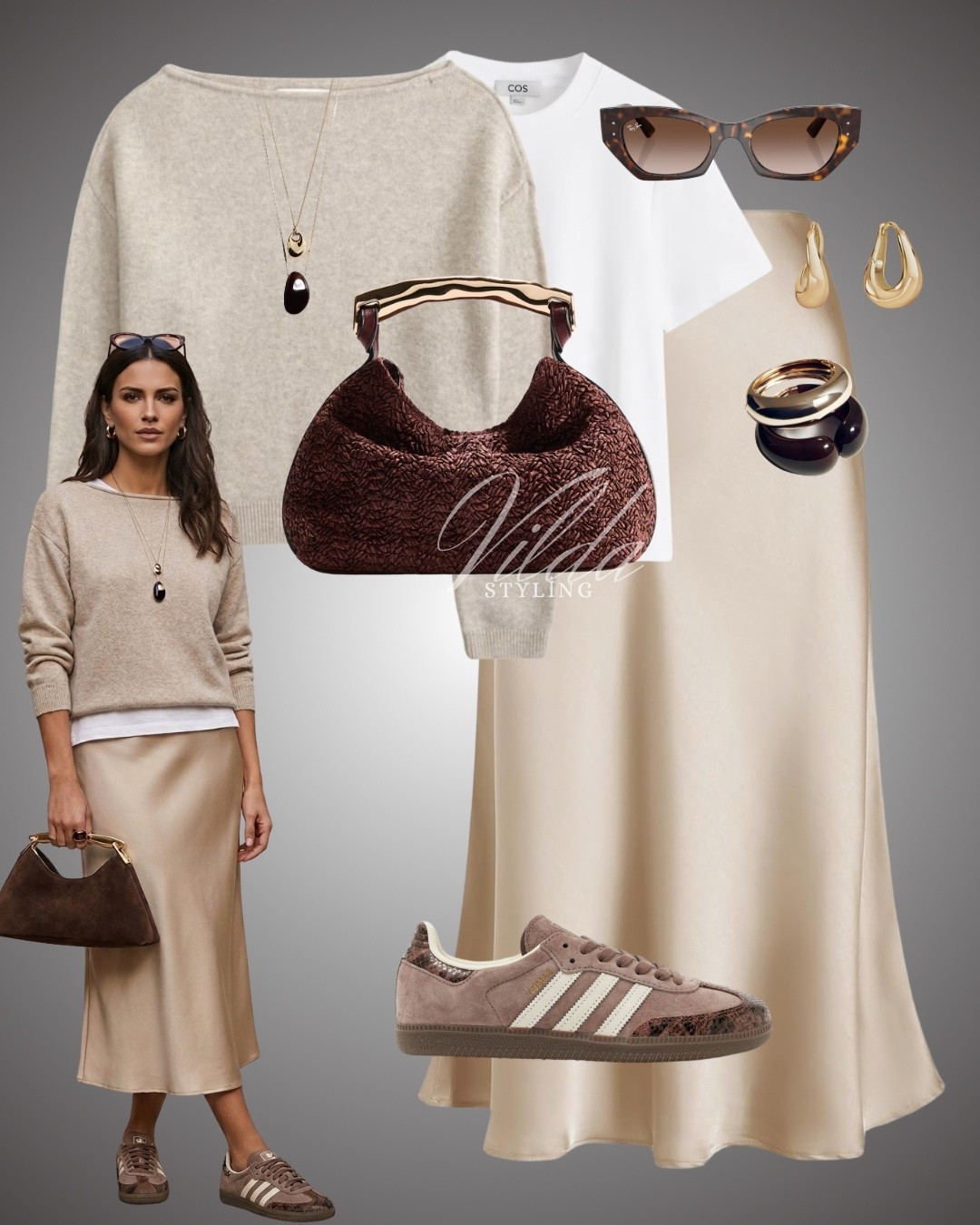 Effortless Chic 
The perfect blend of comfort and elegance. ✨ Taking this silk midi skirt from day to night by pairing it with a cozy knit and my favorite neutral sneakers. Neutral tones are always a mood! 🥐☕️ #NeutralAesthetic #StreetStyleLook #SilkSkirt #AdidasSamba 

#LTKstyletip #LTKuk #LTKspring