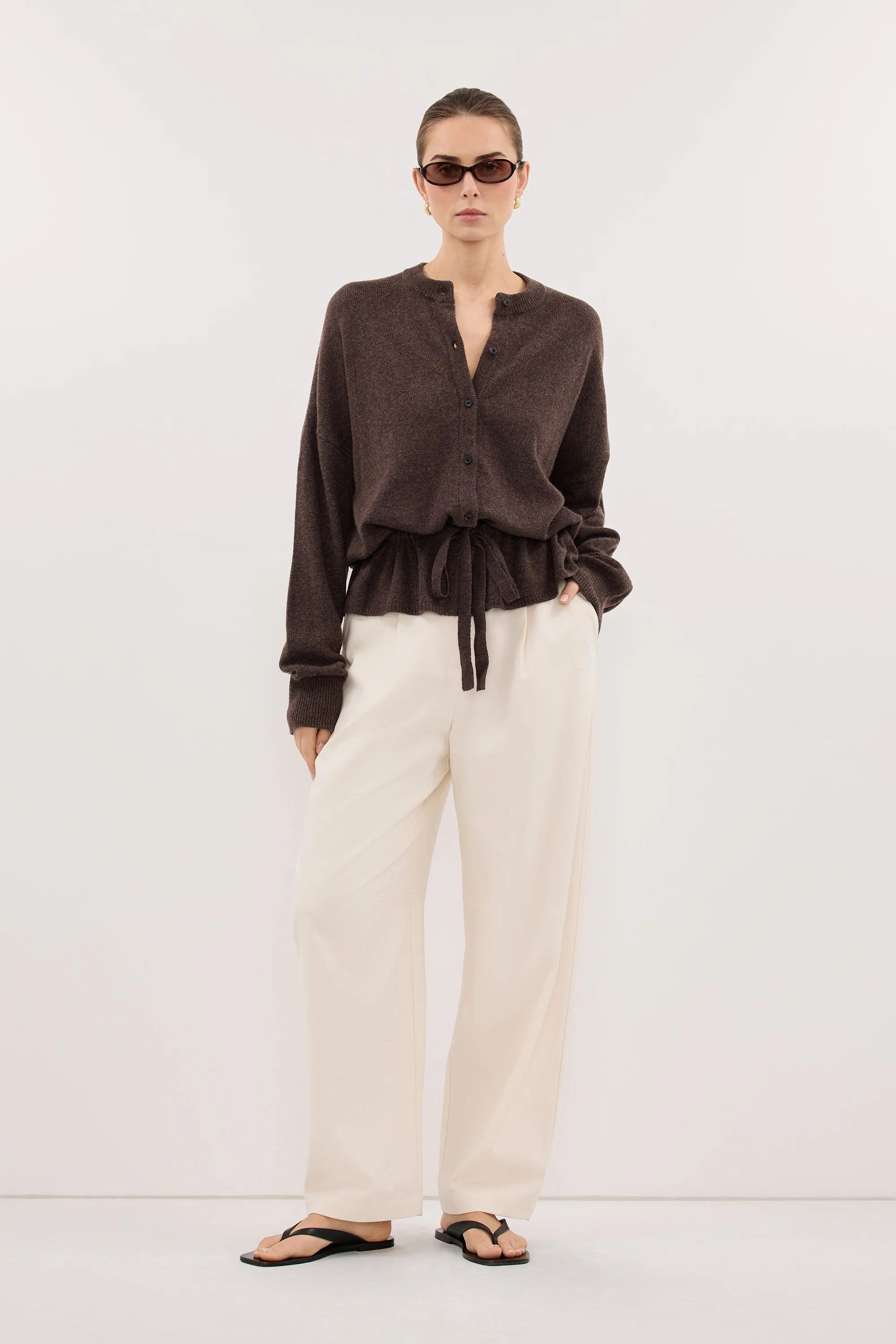 SAILOR CHOC MARLE BELTED CARDIGAN | DISSH