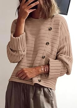 PRETTYGARDEN Womens Asymmetric Button Long Sleeve Sweater | Amazon (US)