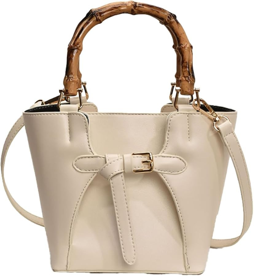 Women’s Bucket Bag Trendy Crossbody Bags For Women Vegan Leather Bamboo Handle Shoulder Handbag... | Amazon (US)