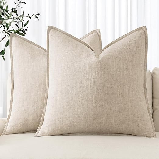 MIULEE Decorative Linen Euro Sham Pillow Covers 26x26 Natural Beige Boho Farmhouse​Neutral Chri... | Amazon (US)