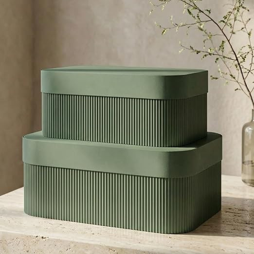 ZICOTO Decorative Storage Boxes with Lids - Set of 2 Beautiful Fluted Photo Organizer Bins for Yo... | Amazon (US)