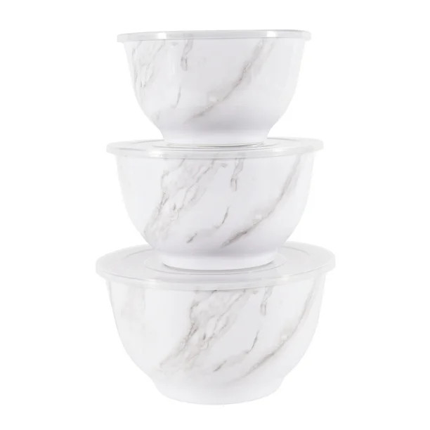 Better Homes & Gardens 6-Piece Melamine Serving Bowl Set With Lids, White Marble Print | Walmart (US)