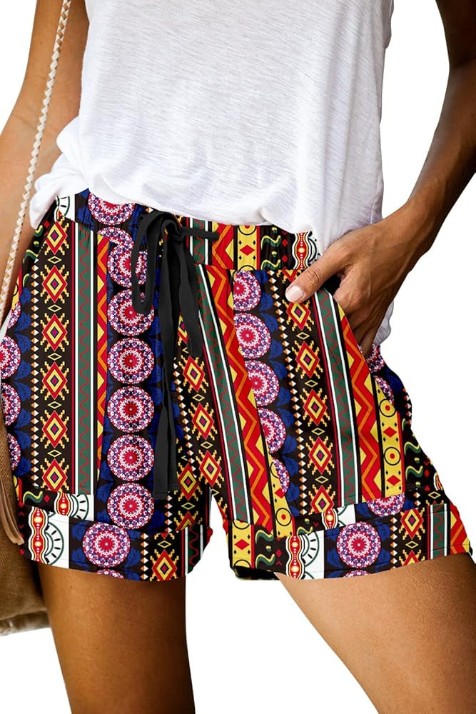 ONLYSHE Womens Casual Drawstring Shorts Summer Elastic Waist Shorts Pocketed Pants | Amazon (US)