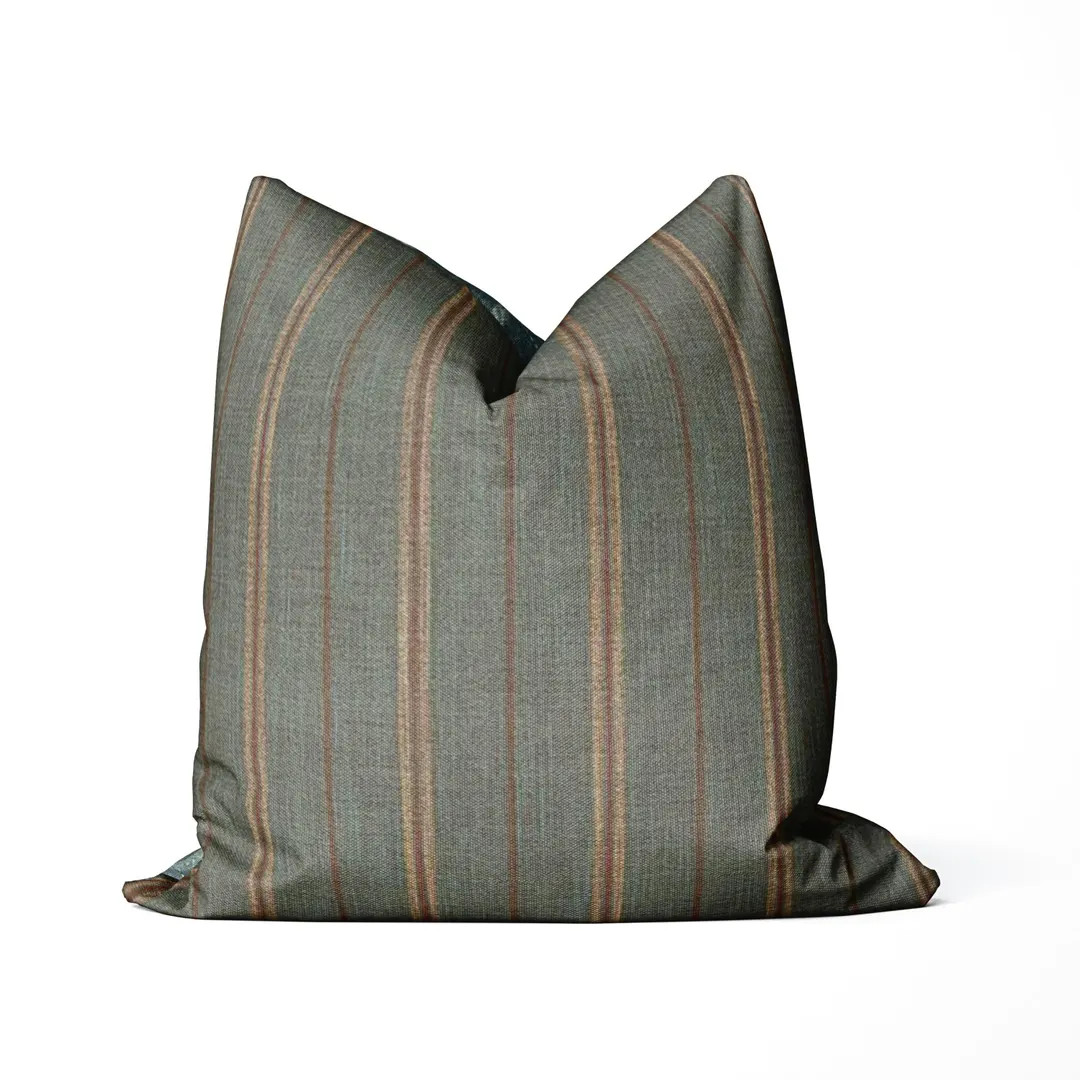 Stripe Pillow Cover, Lee Jofa Mulberry Haddon, Aqua Stripe, Throw Pillow, Throw Cushion, Designer... | Etsy (US)