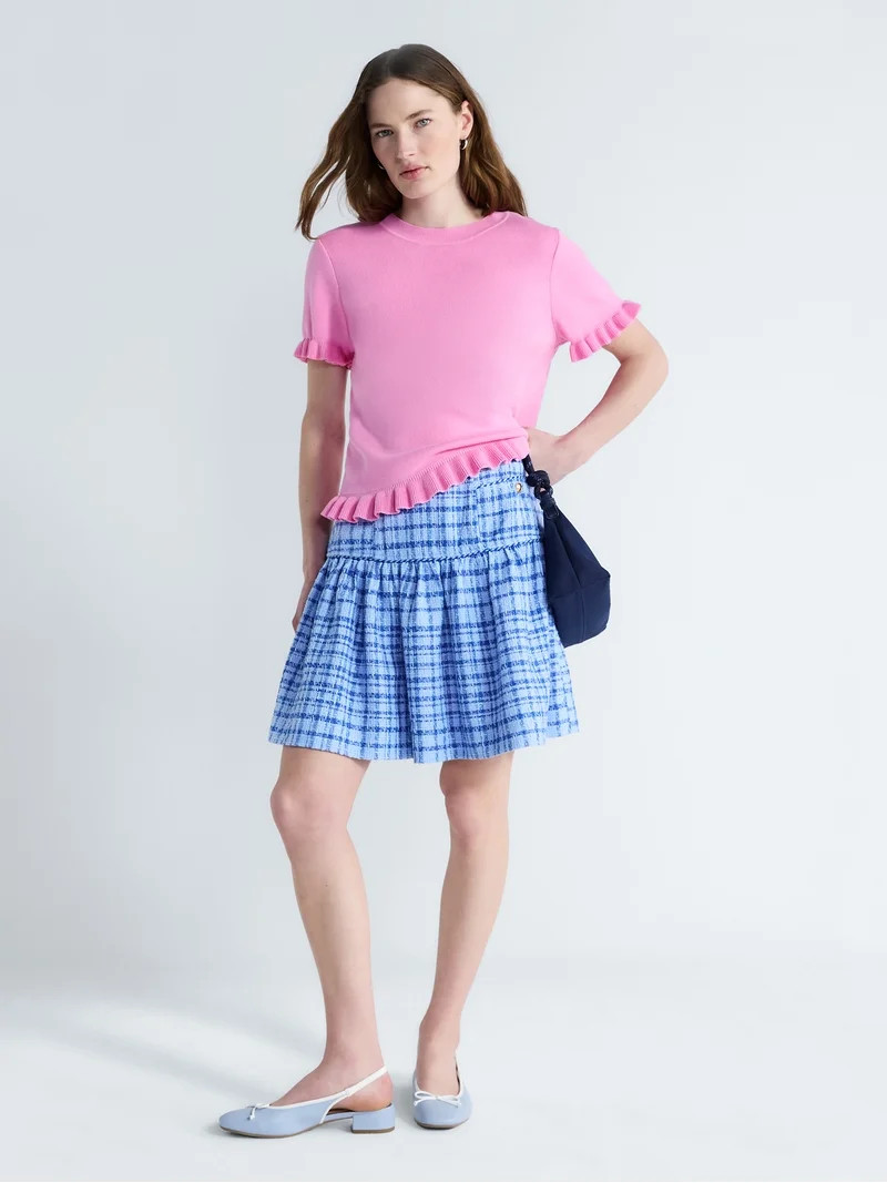 Free Assembly Women’s Ruffle Trim Sweater with Short Sleeves, Lightweight, Sizes XS-XXL | Walmart (US)