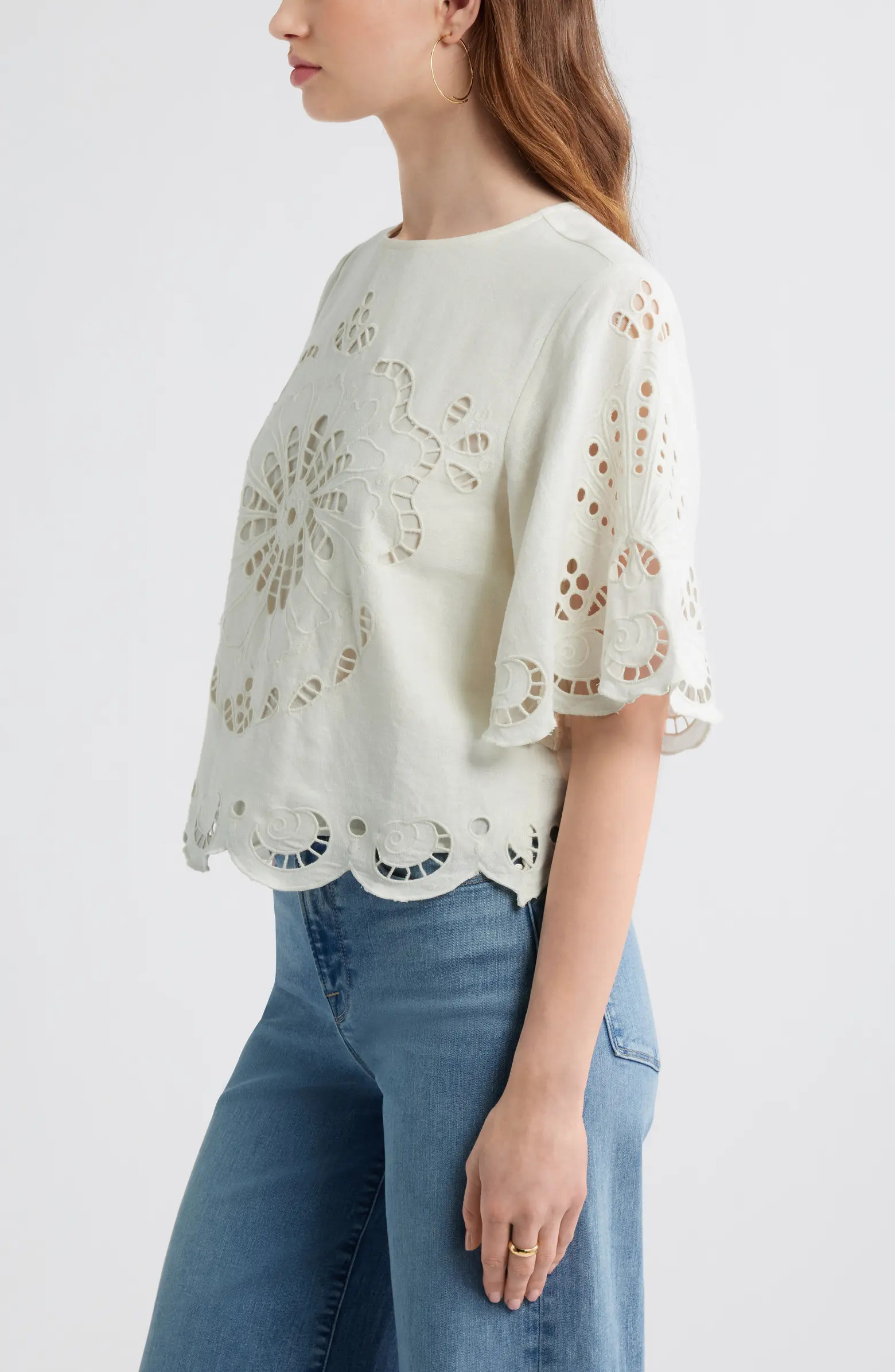 Treasure & Bond Eyelet Linen Blend Top | Nordstrom | Nordstrom